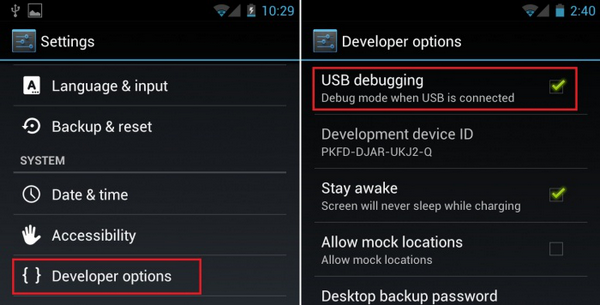 Enable USB debugging on Android phone