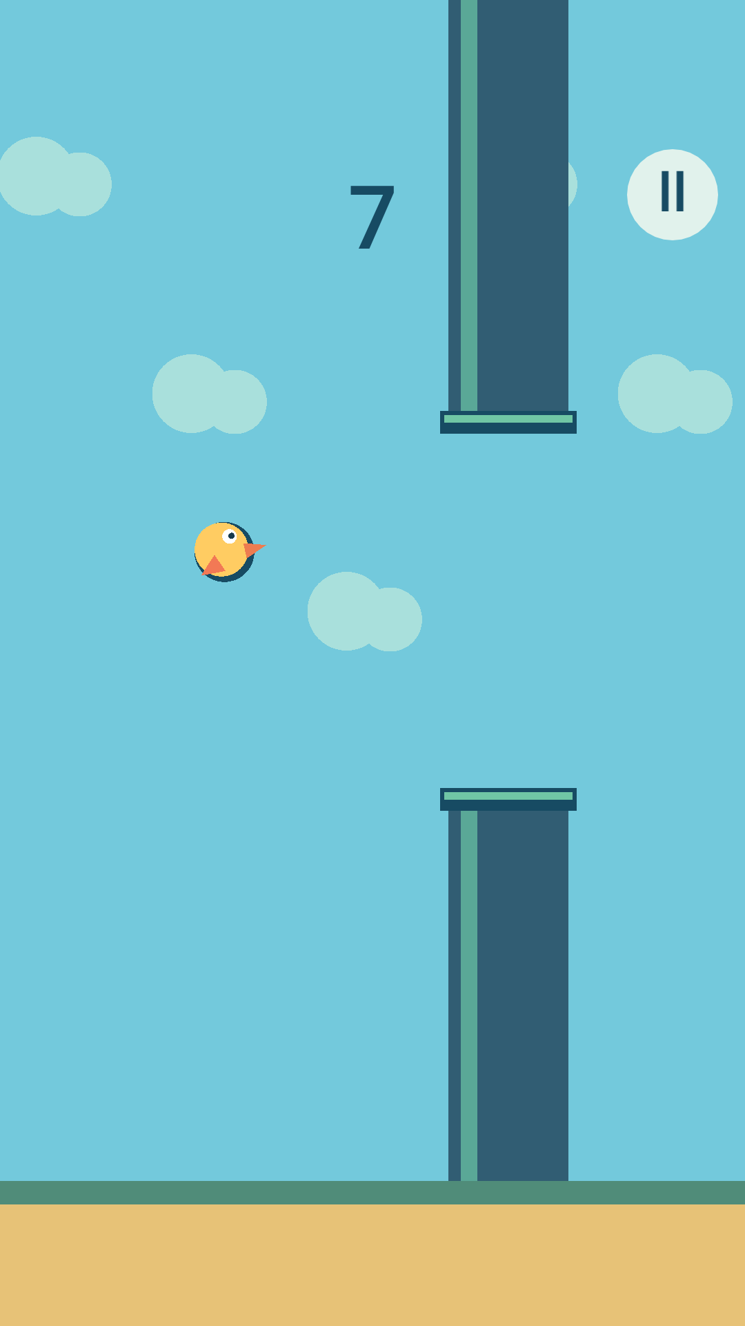 The bird flying between obstacles during a game